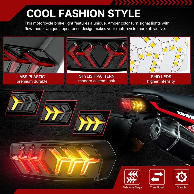 DREAMIZER LED Brake Tail Light with Turn Signals Sequential Motorcyle Taillight Compatible with Honda Grom MSX125 CBR650 CB650F CTX700N - Red Lens - Image 2